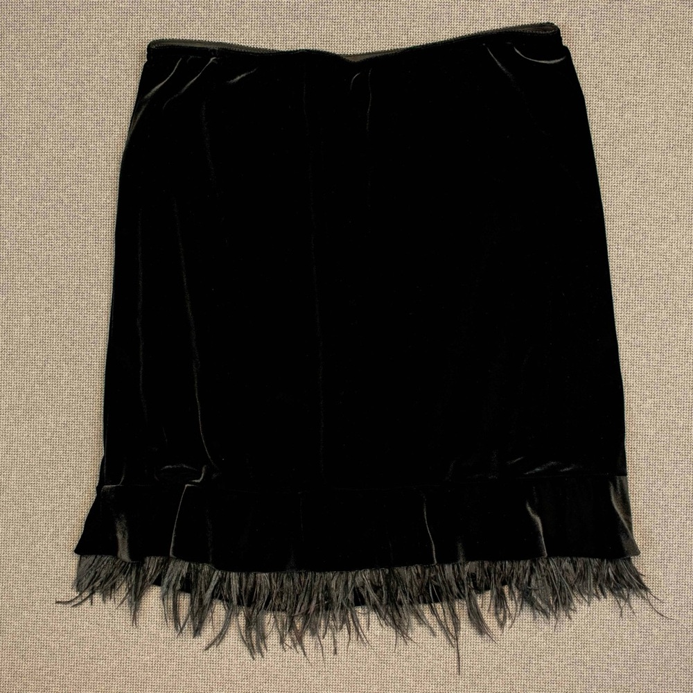 Vintage Victor Costa Velvet Feather Trim Skirt
